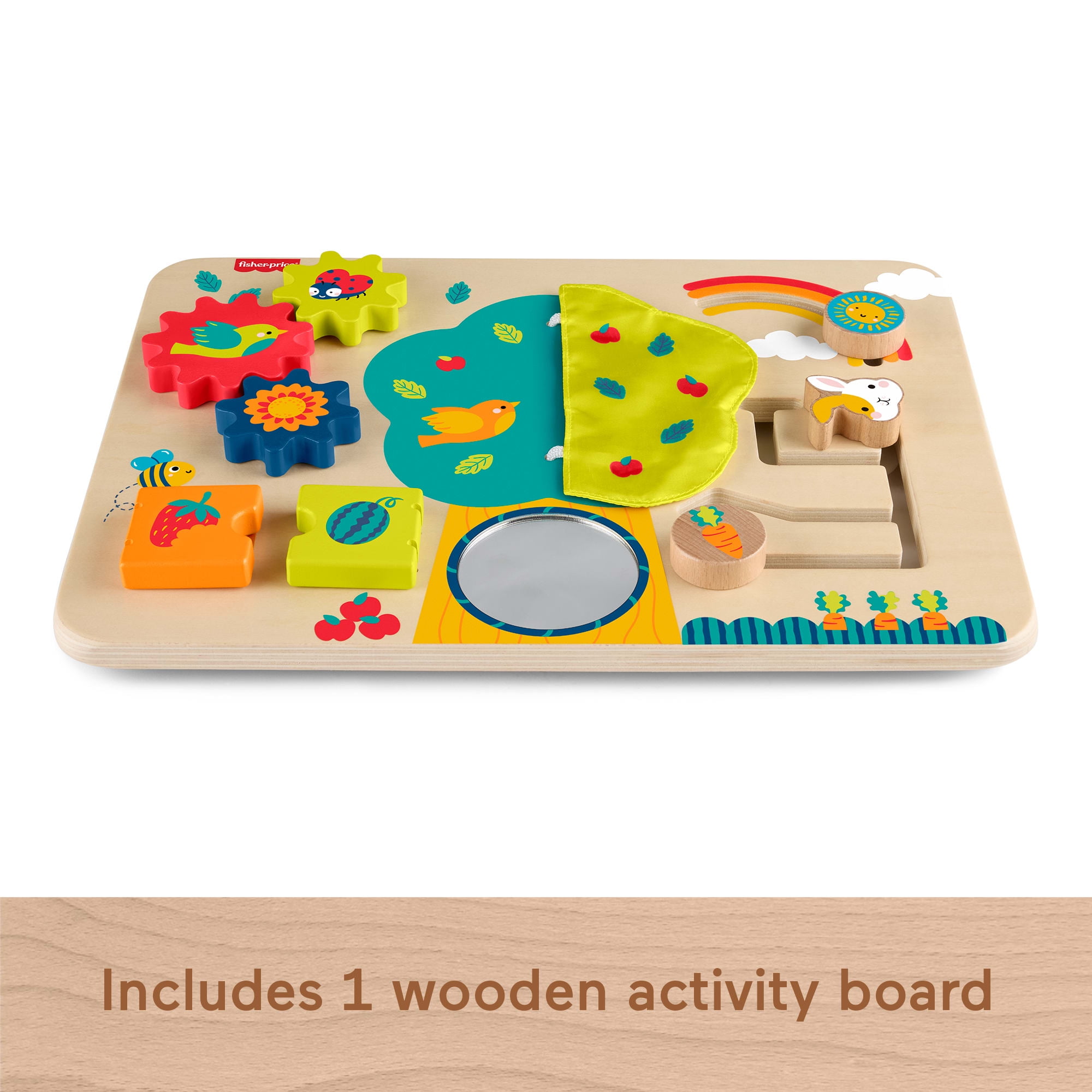 Fisher-Price Wooden Activity Station Baby Busy Board Toy for Developmental Play, 6 Months +