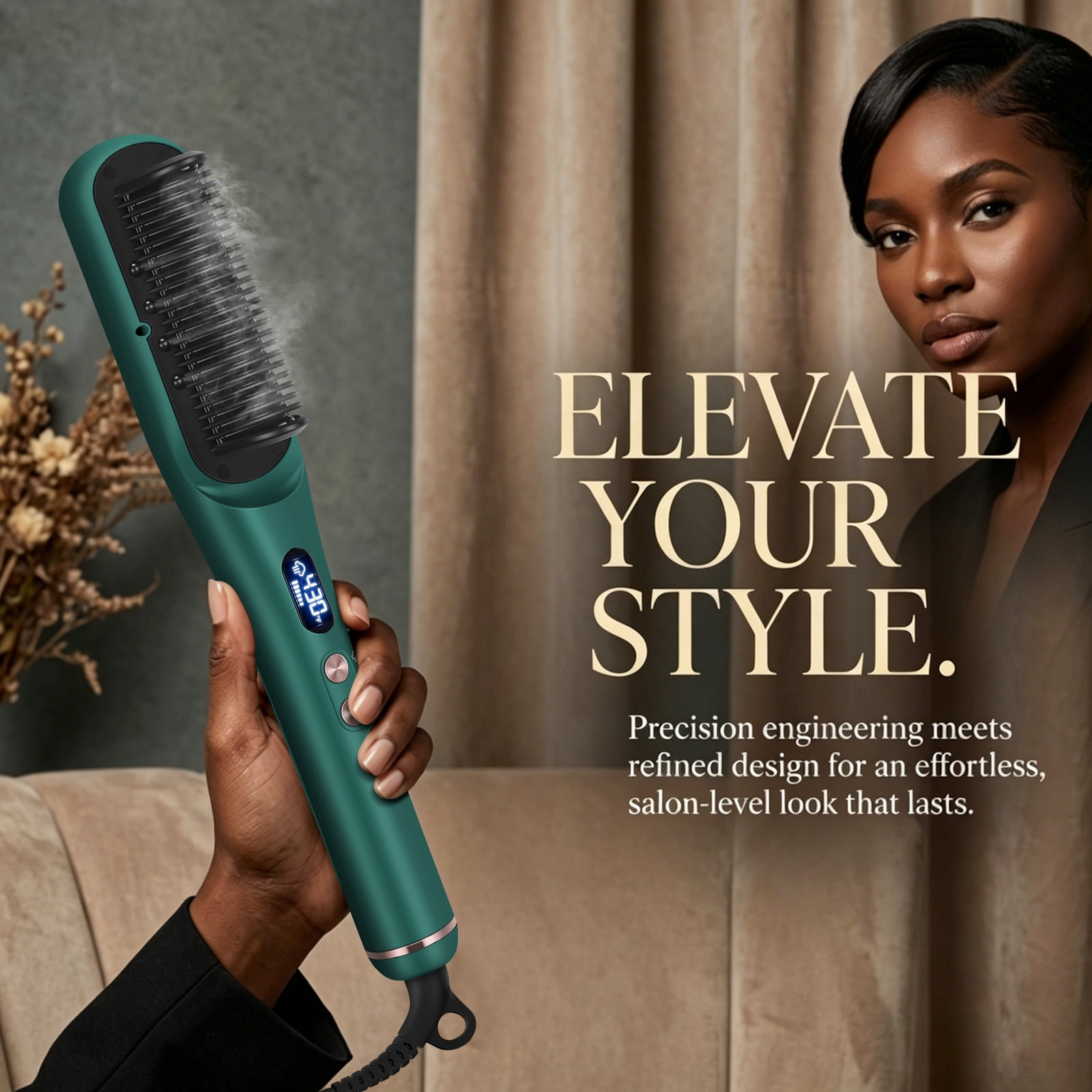 Prizm Steam Hair Straightener Brush, Dual Voltage & 4 Adjustable