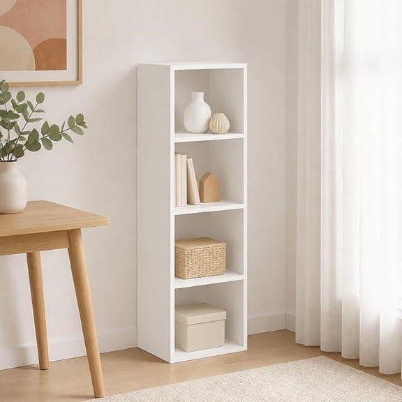 4-Tier Bookcase, Cube Bookshelf, Book Shelf, Cube Storage Organizer with Open Shelves, 9 x 12 x 42, for Living Room, Home Office, Bedroom, White