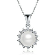 9-10mm white Freshwater Pearl Sterling Silver Russian CZ Pendant Necklace 18" by Lily Treacy