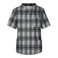 thumbnail image 3 of Domuza Mens Scrubs Top Plaid Stripe Printed Short Sleeve V Neck Nursing Uniform Loose Fit Comfy Soft Medical Scrub Tops with 3 Pockets Light Gray 3XL, 3 of 4