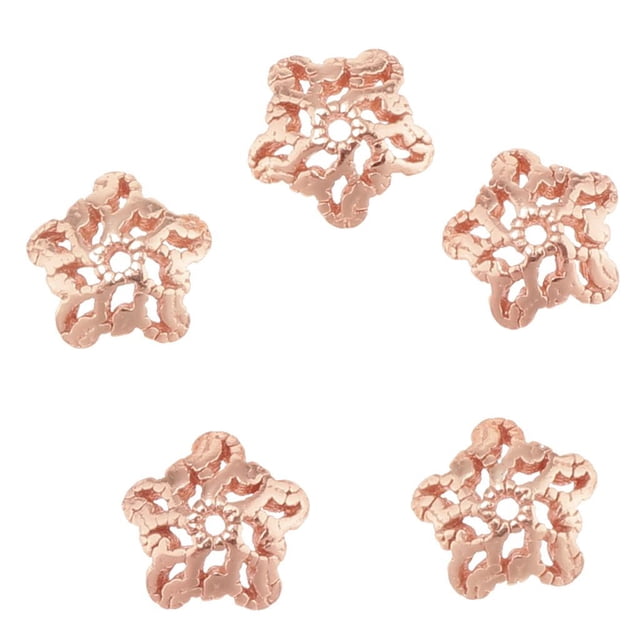 Paquete de 5 tapas de cuentas de flores de 6 mm para la fabricación de joyas, joyería calada y manualidades. Oro rosa