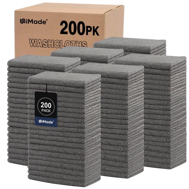 Toalla facial Washcloths UNIMADE de microfibra, 200 unidades, 30 x 30 cm, color gris