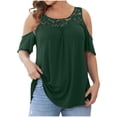 thumbnail image 1 of Pompotops Mode Femme Blouse Décontractée Col Rond Unie Dentelle Manches Courtes T-Shirt Été Grande Taille, 1 of 7