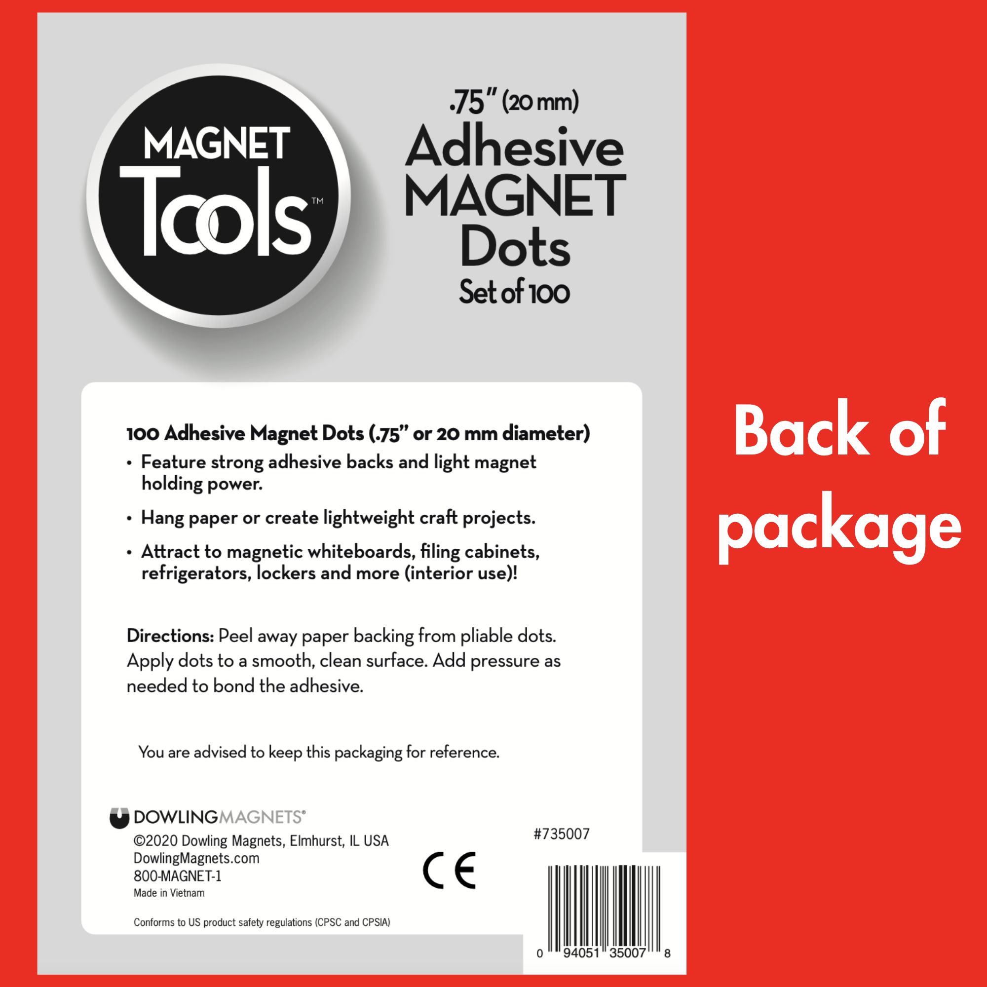 Dowling Magnets Magnetic Dot with Adhesive Backing, 3/4 Inch Diameter, Pack of 100