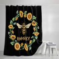thumbnail image 4 of Honey Bee Shower Curtain, 72" x 72", Retro Sunflowers Wreath Green Leaf Black Background Waterproof Bathroom Curtain Washable Shower Curtain Set with 12 Hooks, 4 of 9