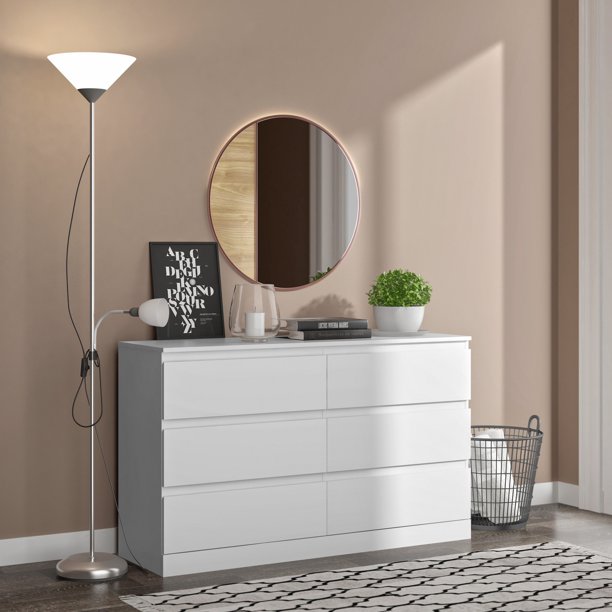 Brindle 6Drawer Horizontal Dresser, Matte White Finish, by Hillsdale