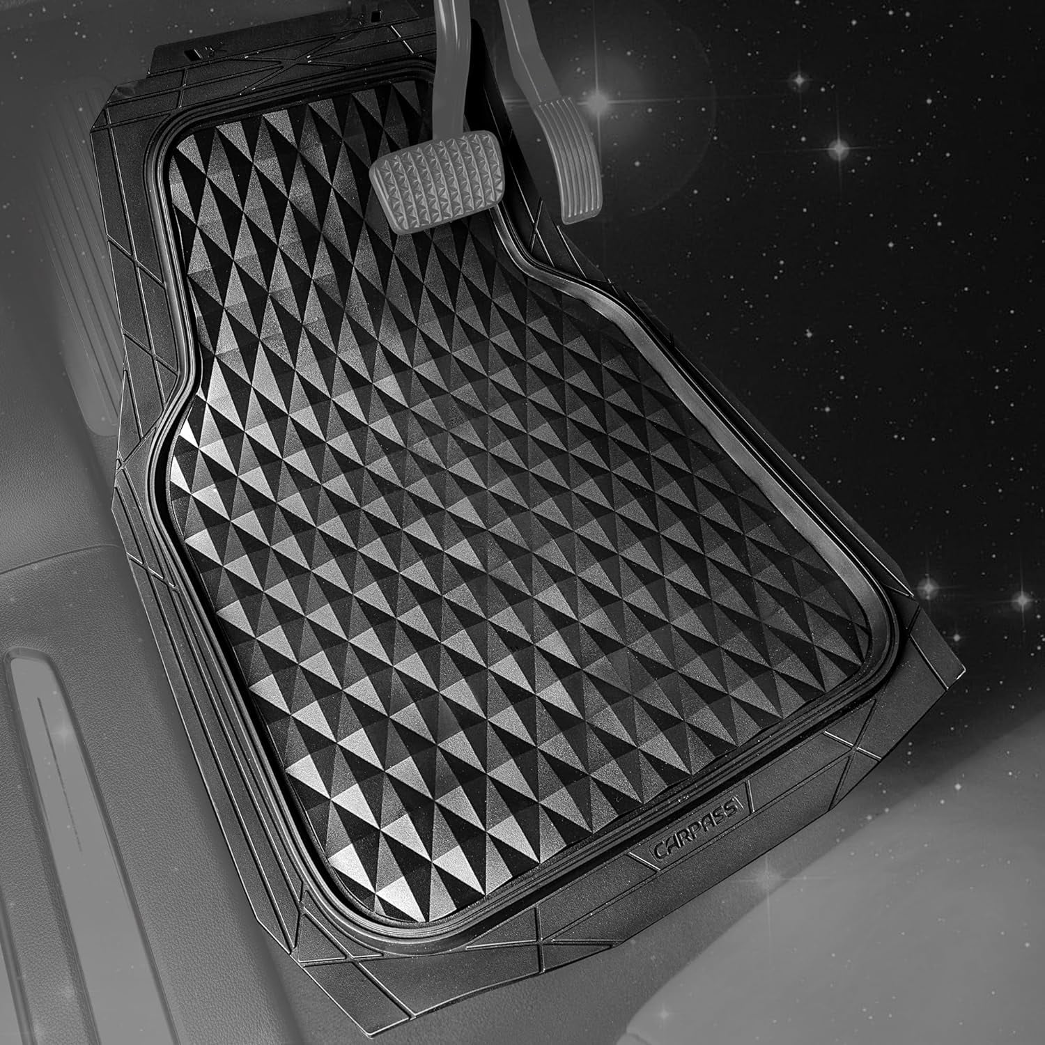 CAR GRAND Heavy Duty Rubber Car Mats, Deep Dish All-Weather Floor Mat for Car Full Set Durable Anti-Slip 3D Rhombus Waterproof Trim  Liner Universal Fit Automotive,Sedan,SUV,Truck, 3 Piece Black