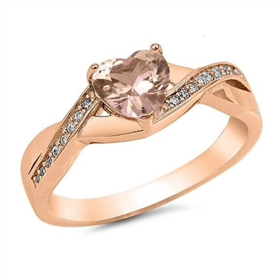 Simulated Morganite CZ Heart Ring Rose Gold-Toned Sterling Silver Size 9