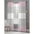 thumbnail image 5 of Pink Striped Semi Sheer Curtains 96 Inch Length 2 Panels Set, Multicolor Grey White Horizontal Stripes Sheer Kitchen Curtain Privacy Voile Window Curtain for Living Room Bedroom Rod Pocket Drapes, 5 of 7