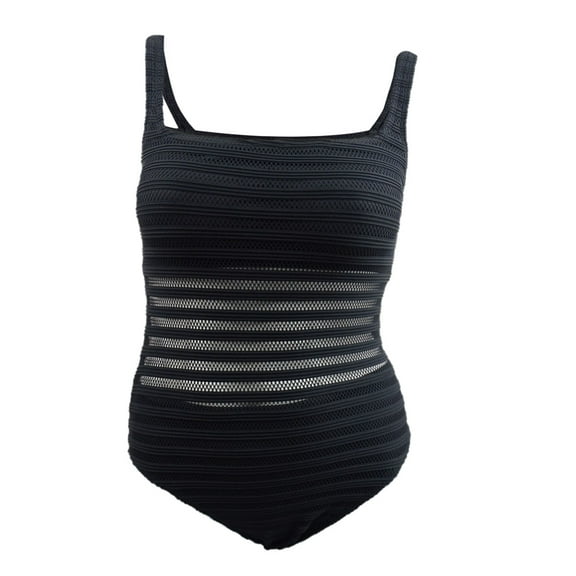 Lauren Ralph Lauren Women's Plus Ottoman Mesh One-Piece Swimsuit (22W, Black)