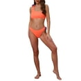 thumbnail image 2 of Women's 3D Rose Floral One Shoulder Ribbed Bikini Sets, 2 Piece Asymmetric Swimwear Bathing Suits Large Fluorescent Orange, 2 of 5