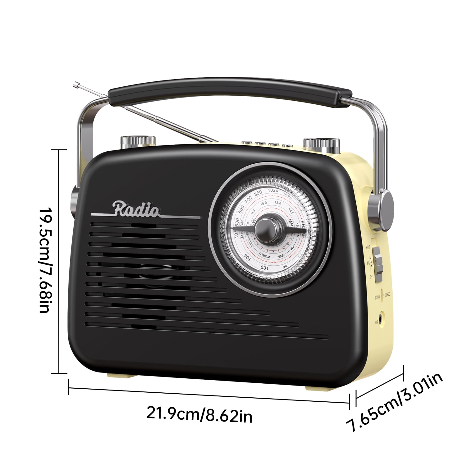 UMUTOO Portable Radio AM FM SW, Small Vintage Retro Radios with Headphone Jack, Rechargeable Battery Bluetooth Speaker, for Home, Outdoor, Gifts, Elderly