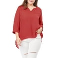 thumbnail image 1 of Unique Bargains Women's Plus Size 3/4 Sleeves Split V Neck Blouse Tops, 1 of 6