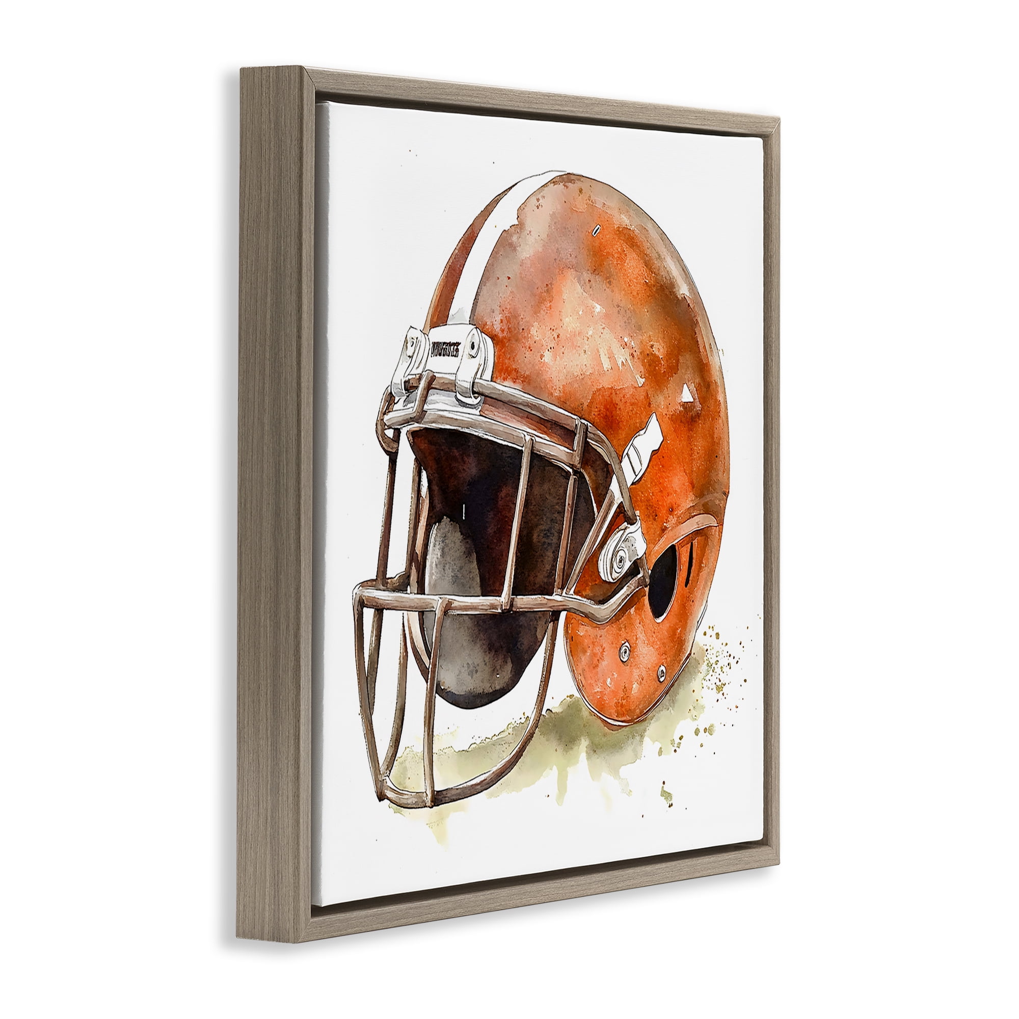 Stupell Industries Red Football Helmet Brown Framed Floater Canvas Wall Art, design by Creative Studio