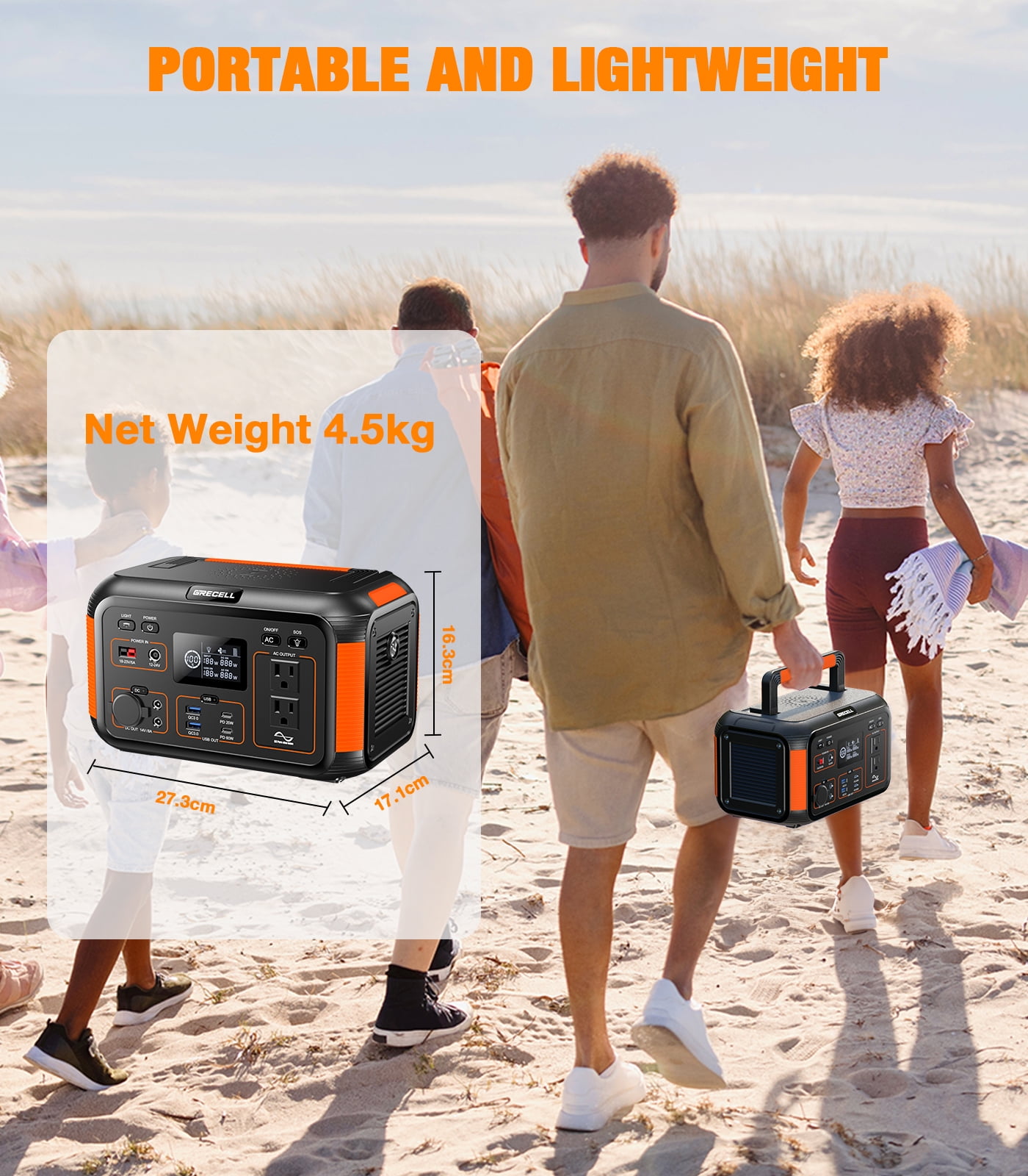 GRECELL 500W Continuous 1000W Peak Solar Generator