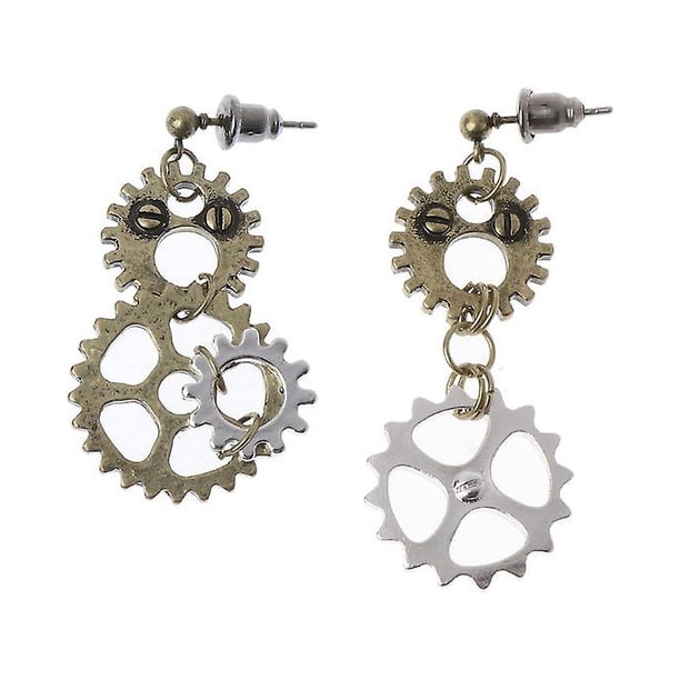 Pendientes largos con colgante de engranaje antiguo Steampunk para mujer
