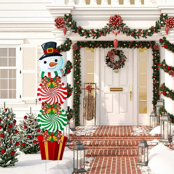 Christmas Yard Signs Stakes Decorations Xmas Snowman Plastic Yard