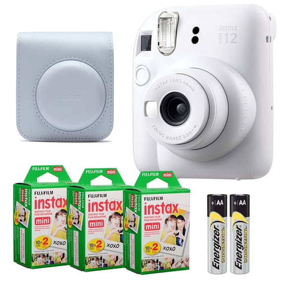 Fujifilm Instax Mini 12 Camera (Clay White)   Case   Instax Mini Instant Film (60 Sheets)