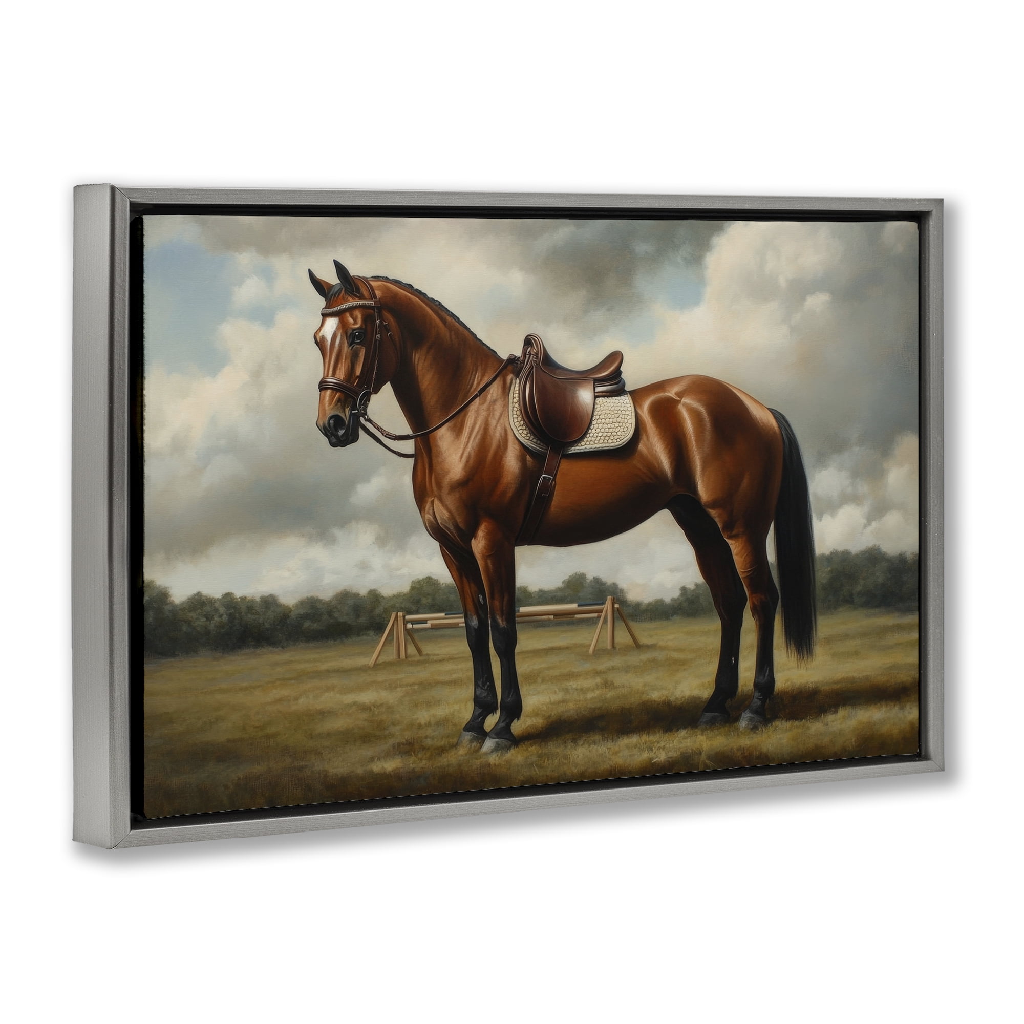 Stupell Industries Red Mare in Pastoral Landscape Gray Framed Floater Canvas Wall Art, design by Petal Prints Design