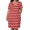 thumbnail image 2 of Red and White Coastal Wave Pattern Loose Pocket Dress Dress woman Cocktail of dresses dress women elegant luxury, 2 of 6