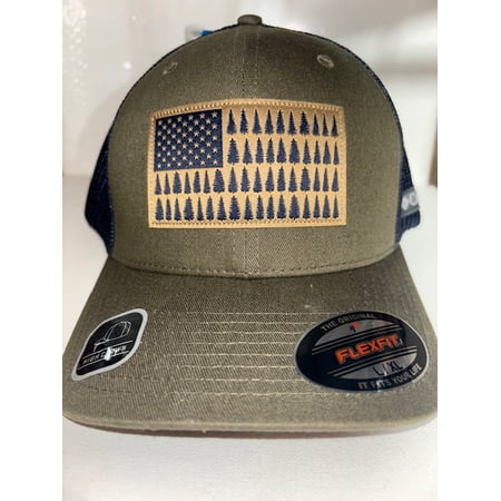 Columbia Tree Flag Mesh Cap Ball High L/XL Forest Green Navy Mesh