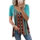 thumbnail image 1 of Pntutb Mujeres Casual Retro Occidental Impresión Azteca Manga Corta Étnico Cuello en V Cremallera Camisetas tops Pntutb Pntutb-3368, 1 of 5