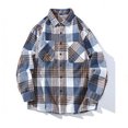 thumbnail image 5 of LNWUY Men's Plaid Shirts Simple Long Sleeve Peplum Buttoned Casual Double Pocket Tops Long Sleeve Lapel Shirt Tops Blue XL, 5 of 5