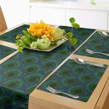 

Mandala Table Runner & Placemats African Tribal Ethnic Pattern with Circle Cosmos Rounds Funky Culture Art Set for Dining Table Placemat 4 pcs + Runner 14 x90 Emerald Teal Purple by Ambesonne