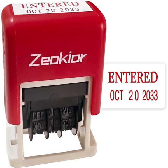 Date Office Stamp, Self Inking Rubber Entered Stamp (0.78'' x 0.35''), 13 Years of Dates, Pocket Size Business Stamp, Red Ink