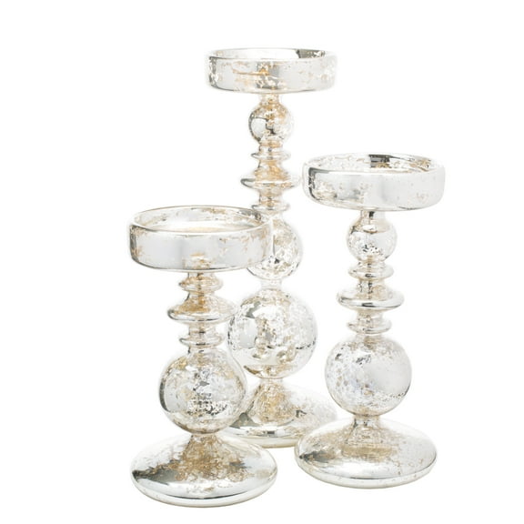 Richland Pillar Candle Holder Unique Mercury Bubble Set of 3