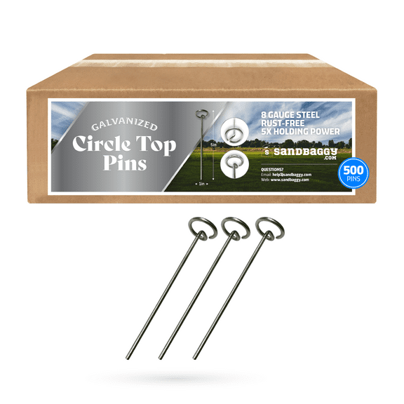 Sandbaggy 6-inch Rust-Free Circle Top Pins~ Landscape Staples SOD Staples Garden Stakes Weed Barrier Pins (500 Pins)