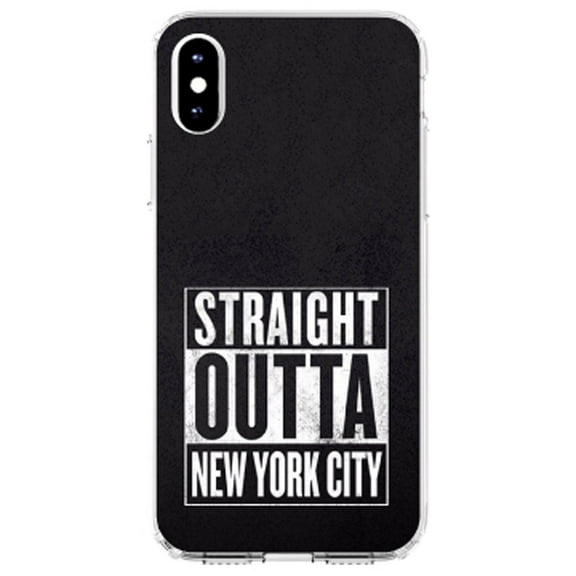 DistinctInk Clear Shockproof Hybrid Case for iPhone XR (6.1" Screen) - TPU Bumper, Acrylic Back, Tempered Glass Screen Protector - Straight Outta New York City - The Big Apple