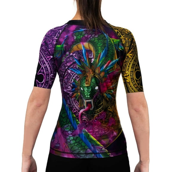 Raven Fightwear Women's Aztec Quetzalcoatl Rash Guard Short Sleeve BJJ MMA Black