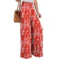 thumbnail image 4 of Pantalones De Cintura Alta Mujer Pantalones Casuales Pierna Recta Ancha Pantalones De Cintura Elástica Estilo Suelto Flores Rojas S, 4 of 6