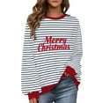 thumbnail image 2 of Uootdi Christmas Long Sleeve Sweatshirts For Women Oversized Embroidered Striped Merry Christmas Letter Gift Printed Pullove r Ugly Xmas Sweater Tops, 2 of 9