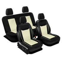 FH Group Ultra Modern Quilted Leatherette Car Seat Covers, Universal Fit Beige Full Set with Air Freshener