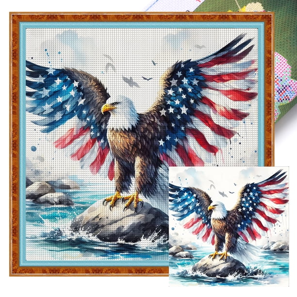 Kit Punto Cruz Con Águila Impresa Hilo Algodón Ecológico Bordado 11CT Art40x40cm