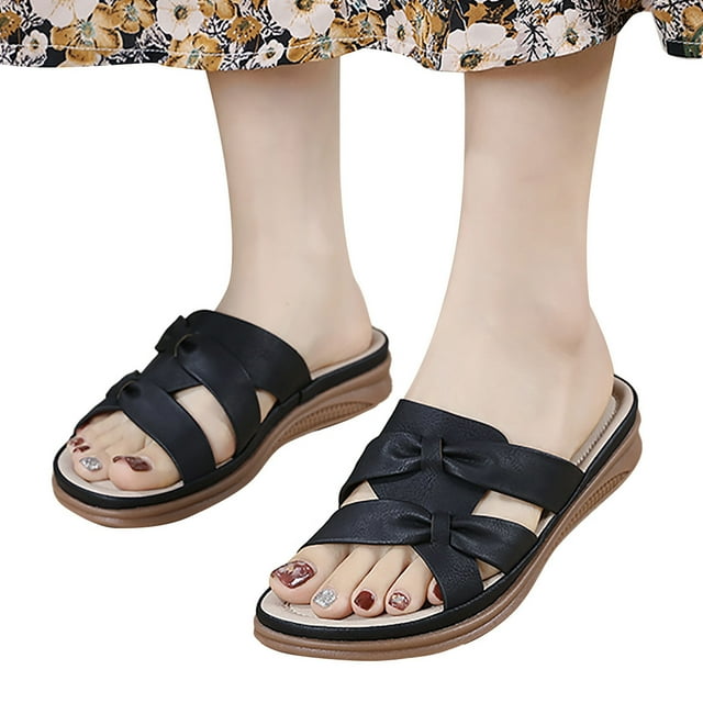 Women’s Sandals Open Toe Slip On Slides Comfortable Soft Dressy Arch Support Summer Casual Slippers
