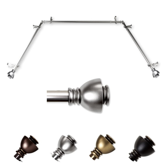 Reiner 13/16" Bay Window curtain rod 20"-36", 38"-72" - Satin Nickel,(ABay-86-5)
