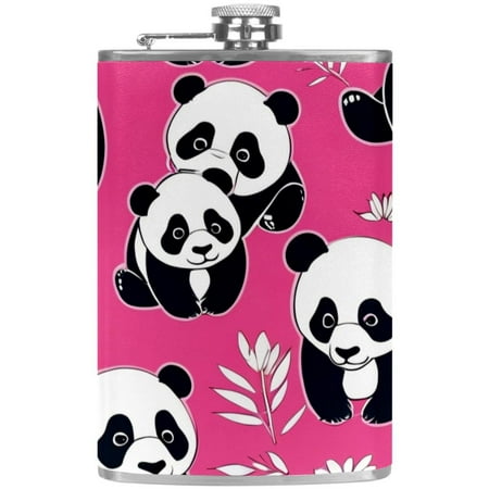 

josid Panda Pattern 3.6x6in Stainless Steel Small Flask Leak-Proof Stainless Steel Construction Wrapped in Premium Two-Layer Leather Nano-Printed Design 227ml Capacity