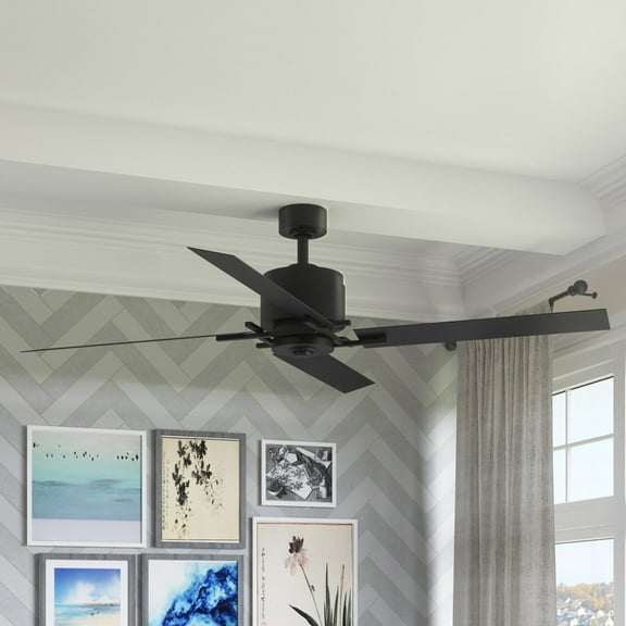 Luxury Urban Loft Indoor Ceiling Fan, 15.5''H x 56''W, with Industrial Style Elements, Vintage Design, Charcoal Finish, UHP9060