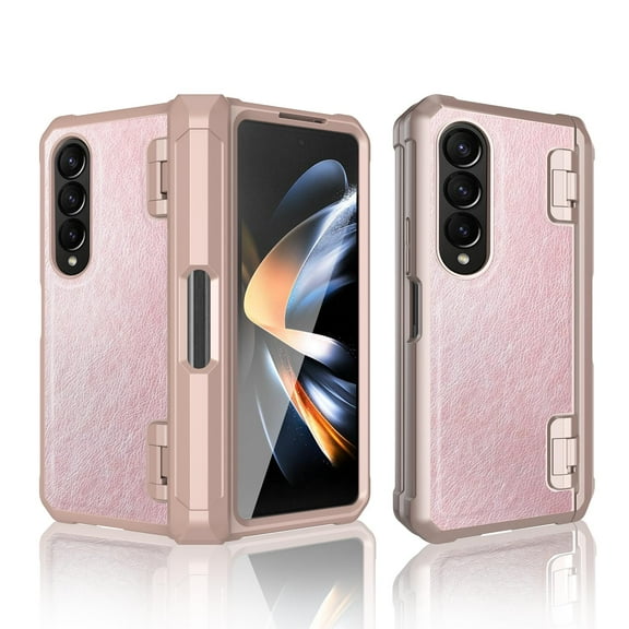 Case for Samsung Galaxy Z Fold4, Hybrid PU Leather Shockproof S Pen Slot Holder Hinge Protection Folding Cover with Screen Protector Non-Slip Case for Samsung Galaxy Z Fold4,Rosegold