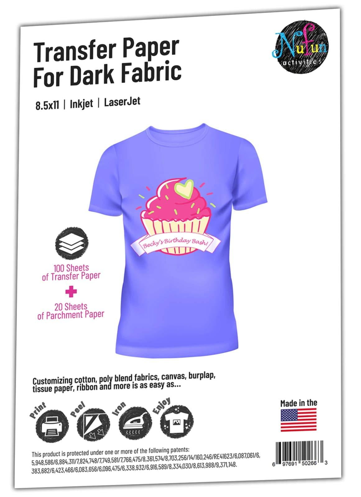 Inkjet Printable Iron On Heat Transfer for Dark Fabrics, 8.5 x 11 inch ...