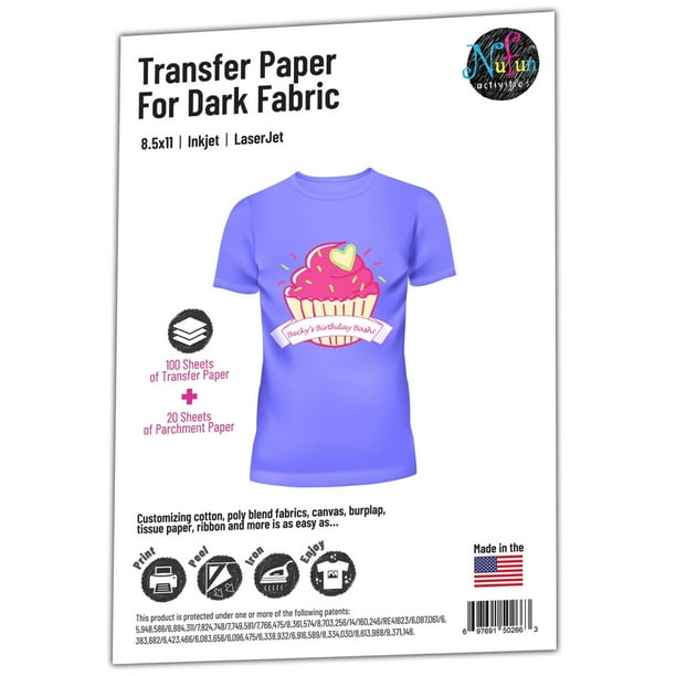Inkjet Printable Iron On Heat Transfer for Dark Fabrics, 8.5 x 11 inch ...