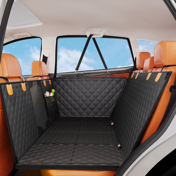 SMATTO Back Seat Extender for Dogs, Heavy Duty 400lbs Dog Car Seat Cover, Waterproof Pet Hammock for Back Seat with Mesh Window & Hard Bottom, Fits SUV Car
