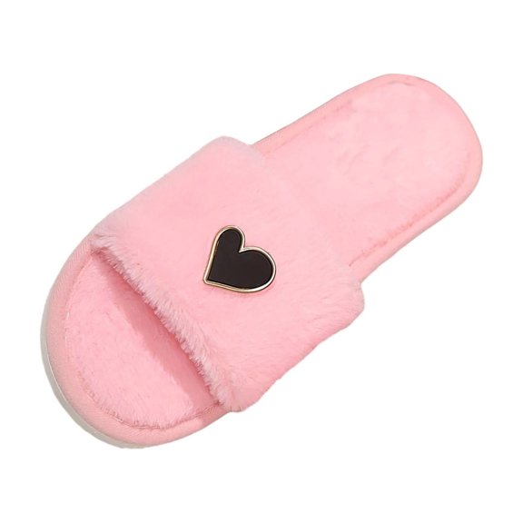 WSBDENLK Women's Winter Slippers with Heart-shaped Decorations Round-Toe Open-Toe Fleece-Lined Warm Comfortable Slippers