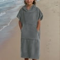 thumbnail image 4 of BRGZLK 8-14 Years Kids Fleece Robe Soft Comfortable Drying Beach Pool Bath Loose Short Sleeved Cape Towel With Pocket Gray Free Size, 4 of 4