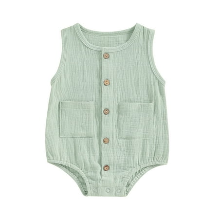 

Suealasg Baby Girls Boys Tank Romper Cute Round Neck Sleeveless Button Down Jumpsuit Infant Newborn Summer Clothes