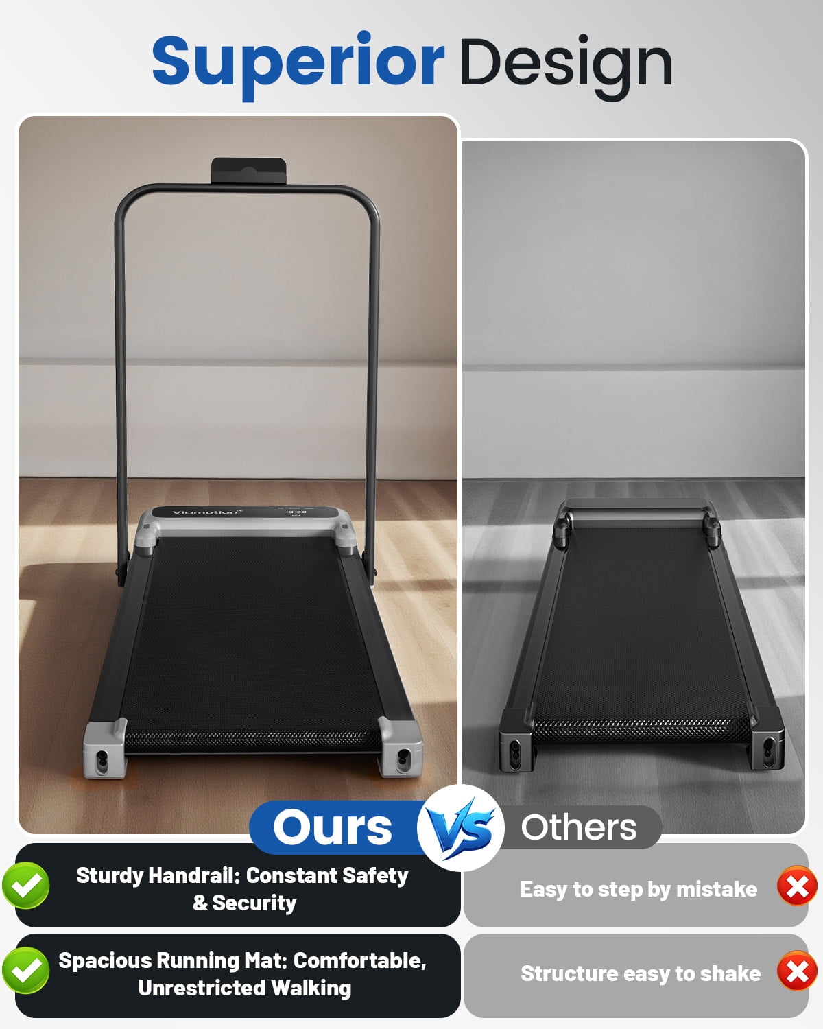 Walking Pad Treadmill with Handle Bar & Adjustable Incline, Foldable Portable Treadmills for Home Office, Quiet Under Desk Treadmill with 0.6-3.8 MPH Speed, 265 LBS Capacity
